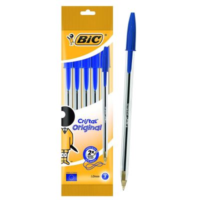 Pochette 5 stylos BIC Cristal Bleu