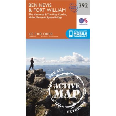 Os Explorer Map Active (392) Ben Nevis And Fort William, The Mamores And The Grey Corries, Kinlochleven And Spean Bridge (Os Explorer Active Map) (Map)