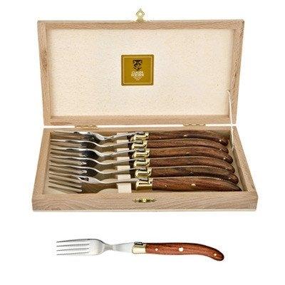 LAGUIOLE CLAUDE DOZORME 2.60.001.51 COFFRET 6 FOURCHETTES STEAK MANCHE BOIS EXOTIQUE MITRE LAITON