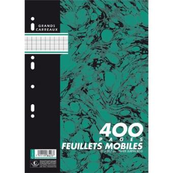 Feuilles simples A4 21 x 29.7 cm - 400 pages grands carreaux - 90