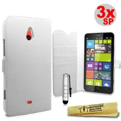 Accessory Master Etui Folio En Pu Cuir + Pack De 3 Films De Protection D'Écran + Stylet Pour Nokia Lumia 1320 Blanc