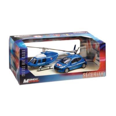 Mondo Motors - 57007 - Voiture Miniature - Peugeot 207 + Hélicoptère Sécurité France - Echelle 1/ 43