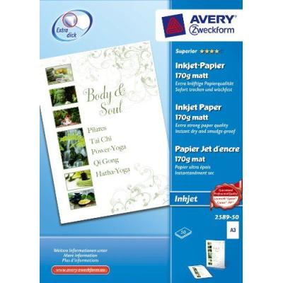 Avery Dennison Superior / 2589-50 Papier pour impression jet d'encre A3 / 170g Mat 50 feuilles Import Allemagne