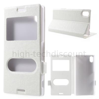 Housse etui coque portefeuille view case pour Sony Xperia M4 Aqua Dual  - BLANC