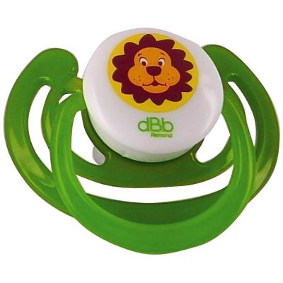 Pack de 2 sucettes physiologique 1er age silicone ourson turquoise et lion vert translucide