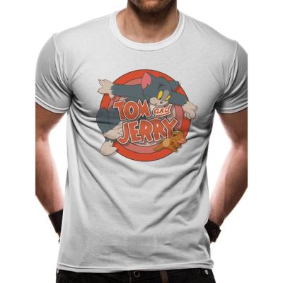 Tom hommes et logo Jerry Retro TV T-shirt blanc: Petit