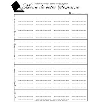Planning des menus magnétique - Format A4 - 60 pages - Carnet