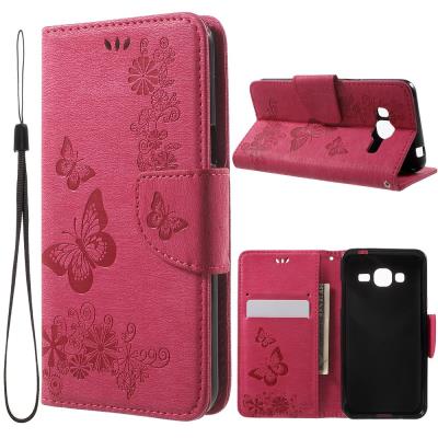 Etui en PU Imprint papillon fleur pour Samsung Galaxy J3 (2016) - Rose