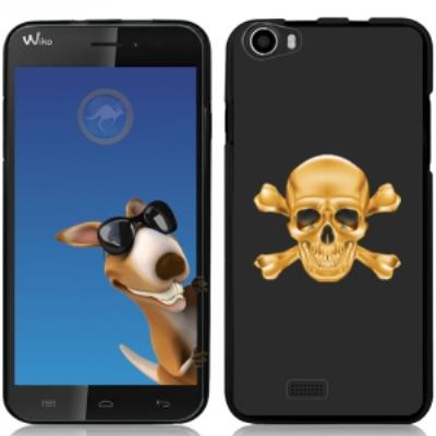 Coque Souple en gel noire pour Wiko Lenny avec impression Motifs tête de mort aspect or