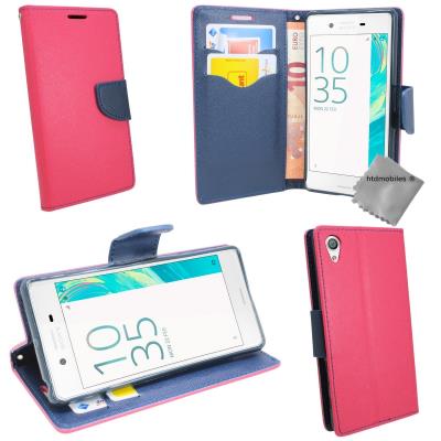 Housse etui coque pochette portefeuille pour Sony Xperia X Performance - ROSE / BLEU