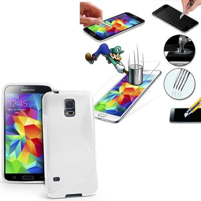Coque silicone gel motif S-Line Film Verre Trempé couleur Blanc pour Samsung Galaxy S5 Mini G800F