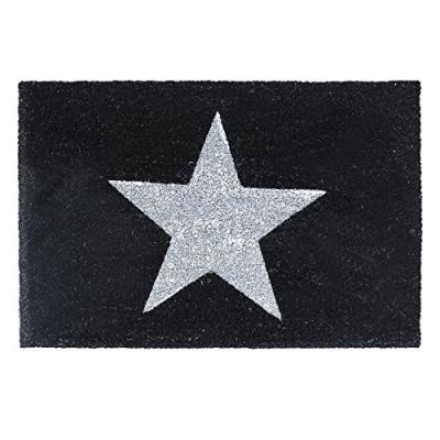 Relaxdays paillasson d'entrée tapis d'accueil en fibre de coco noir/blanc étoile 40x60 cm