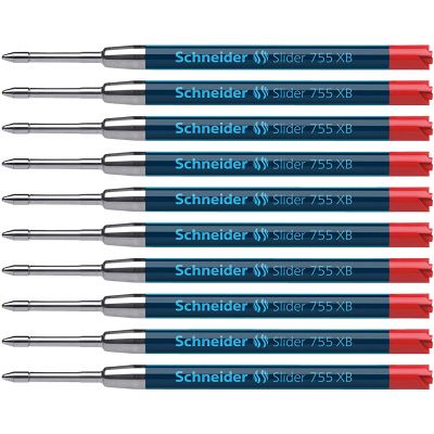 Schneider Slider 755 Lot de 10 Recharges géantes avec technologie Viscoglide pour stylos à bille Schneider Rave/Contrast/K20 Icy Colors/Haptify/Office Encre rouge