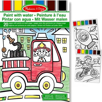 Kit 20 dessins Peinture à l'eau sur la page + Pinceau Véhicules Enfants 3 ans +
