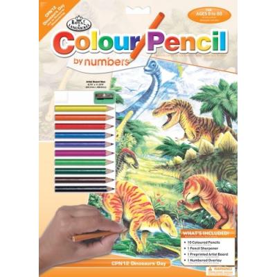 ROYAL & LANGNICKEL CPN12 DESSIN CRAYON DE COULEUR D'APRÈS LES CHIFFRES JOUR DES DINOSAURES