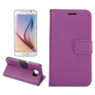 Galaxy S6:Coque Housse Cuir PU Violet Texture Litchi