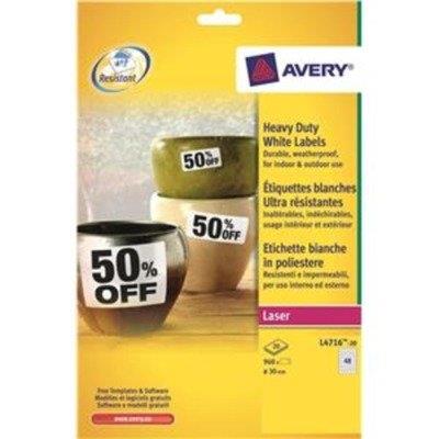 Avery zweckform wetterfeste etiketten, durchmesser 30 mm strapazierfhig, matt beschichtete polyester-folie, weiá fr laser- far