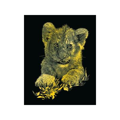 Mini carte à gratter dorée - lionceau