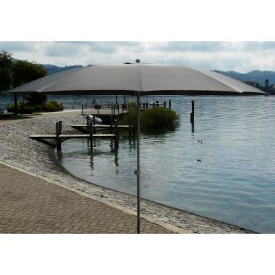 Parasol Rond centré coloris gris, H 2.50/2.90m x 350 /10 baleines -PEGANE-