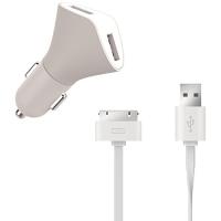 MUVIT MUDCC0087 - Stroomadapter voor auto - 3.1 A - 2 uitgangsaansluitingen (USB) - op kabel: 30-pin Apple - wit - voor Apple iPad/iPhone/iPod (Apple Dock)