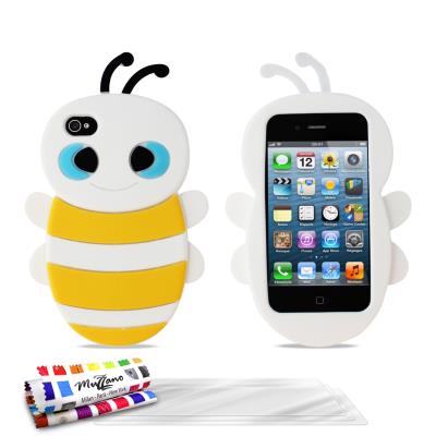 Coque souple Blanc , Abeille, ORIGINALE de MUZZANO pour APPLE IPHONE 4 IPHONE 4S + 3 Films de Protection Ecran UltraClear