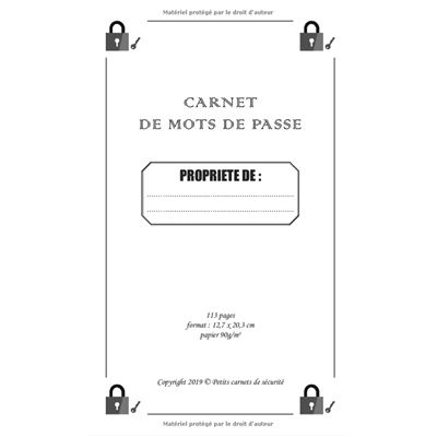 Carnet de mots de passe internet à remplir avec répertoire alphabétique -  110 pages Format 13 x 20 cm aucun - broché - aucun - Achat Livre