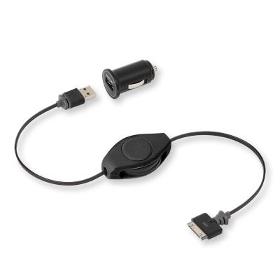 Câble USB - Apple Dock avec enrouleur Retrak avec adaptateur 12V - 1m