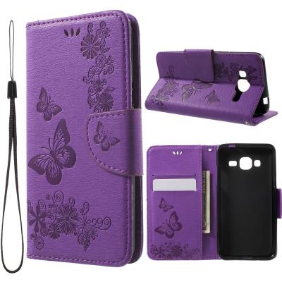 Etui en PU Imprint papillon fleur magnetique pour Samsung Galaxy J3 (2016)