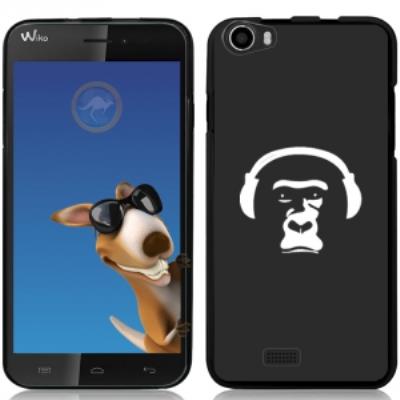 Coque Souple en gel noire pour Wiko Lenny avec impression Motifs singe avec son casque