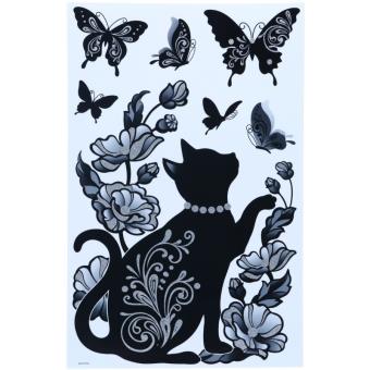 Sticker Mural A Paillettes Chat Et Papillons Decoration Murale Achat Prix Fnac