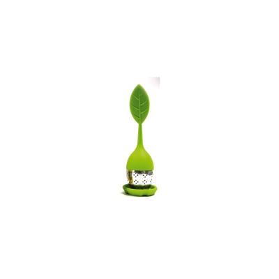 Boule à thé et coupelle - Inox et silicone - Design feuille