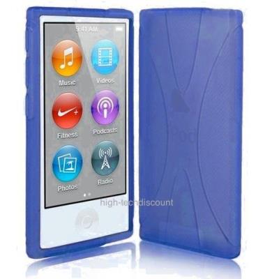Housse etui coque silicone gel X BLEU pour Apple iPod Nano 7 7G + film ecran