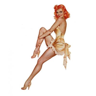 sticker extra fin pin up rousse en nuisette doré sexy autocollant style retro vintage
