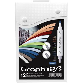 Coffret Graph'it Brush de 12 Marqueurs à alcool double pointe Urban