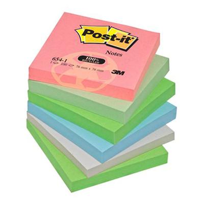 Post-it - Bloc de 100 feuilles 76x76mm papier recyclé Coloris assortis - Lot de 12 blocs