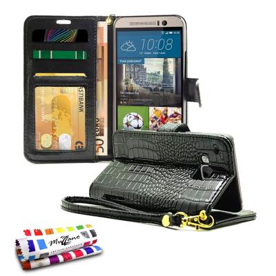 Etui Ã  Rabat Folio CroCoChic Premium Noir pour HTC ONE M9