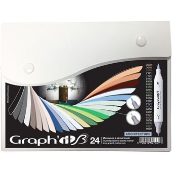 Coffret Graph'it Brush de 24 Marqueurs à alcool double pointe Architecture