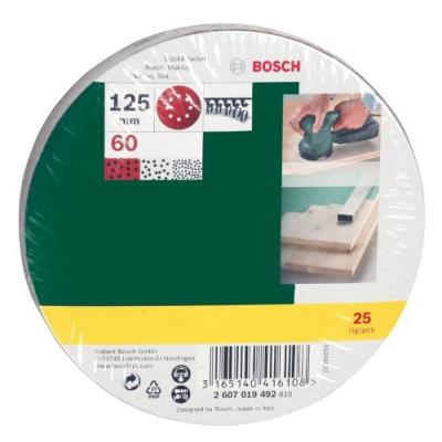 Bosch 2607019492 Lot De Feuilles Abrasives pour Ponceuse Excentrique Grain 60/125 Mm 25 Pièces