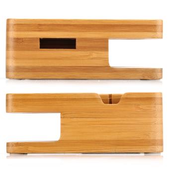 Support de charge en bois de bambou pour Apple Watch et IPhone X/ 8/8 Plus/  7 Plus 6 6 Plus 5S 5, design robuste et ferme (marron clair) 