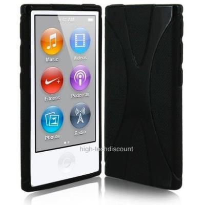 Housse etui coque silicone gel X NOIR pour Apple iPod Nano 7 7G + film ecran