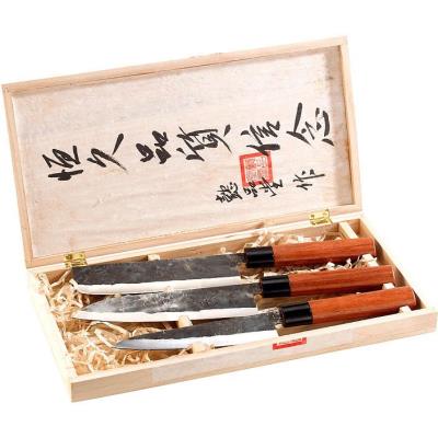 Ensemble de 3 couteaux forgés main et manche en bois