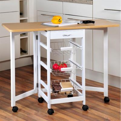 Desserte de cuisine en bois modulable avec plateaux rabattables - Rangement cuisine