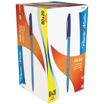 Stylo bille Papermate InkJoy bleu - Boite de 100 dont 20 gratuits