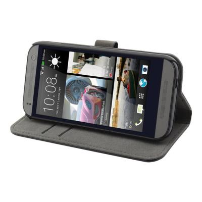 Muvit Slim Folio - Flip cover voor mobiele telefoon - polycarbonaat, polyurethaan leer - zwart - voor HTC One Mini 2