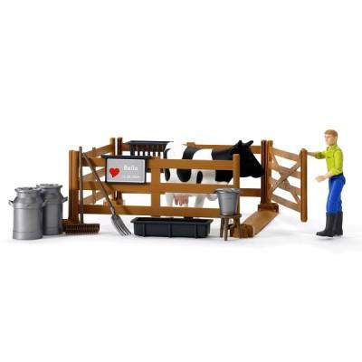 Bruder - Enclos avec figurines vache et fermier