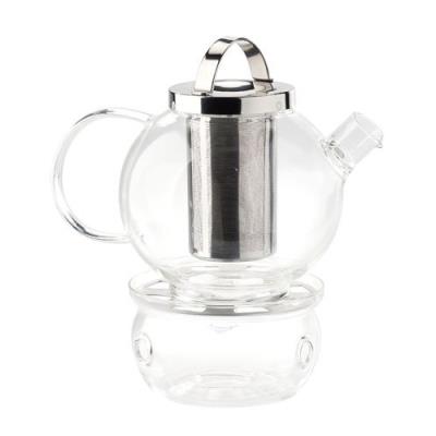 Théière en verre avec filtre en acier et réchaud