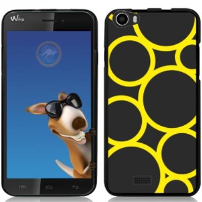 Coque Souple en gel noire pour Wiko Lenny avec impression Motifs ronds jaunes