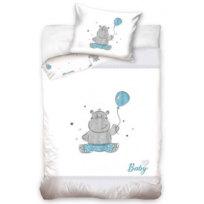 Hippopotame Bleu - Parure de Lit Bébé - Housse de Couette Coton