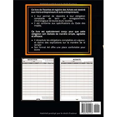 Livre de Compte: Auto Entrepreneur Recettes et Dépenses. (French Edition)