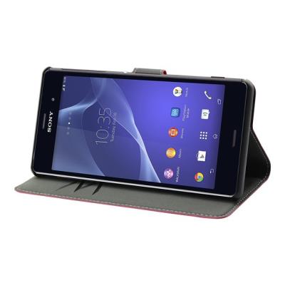 Muvit MFX Wallet Folio - Flip cover voor mobiele telefoon - imitatieleer - roze - voor Sony XPERIA Z3
